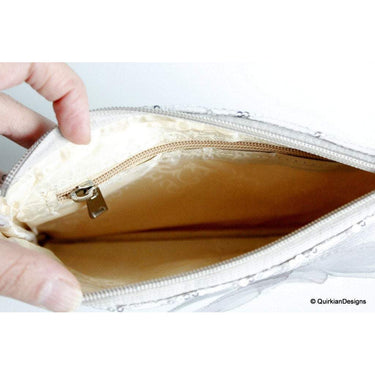 Wedding Party Clutch, Silver Fabric Purse, Sequins Purse